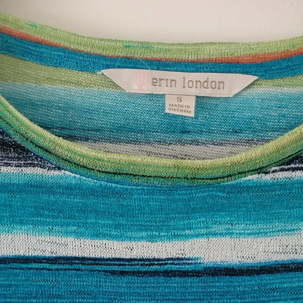 Erin London Top Multicolor Striped 3/4 Sleeve Crew Neck‎ Pullover Boho S